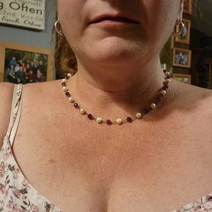 Real Pearl and Purple Beaded Necklace